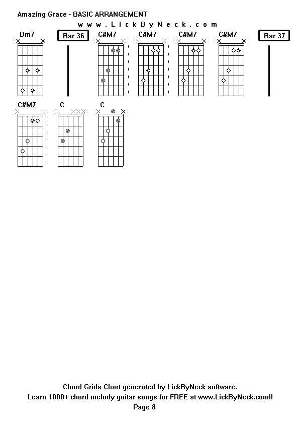 Chord Grids Chart of chord melody fingerstyle guitar song-Amazing Grace - BASIC ARRANGEMENT,generated by LickByNeck software.